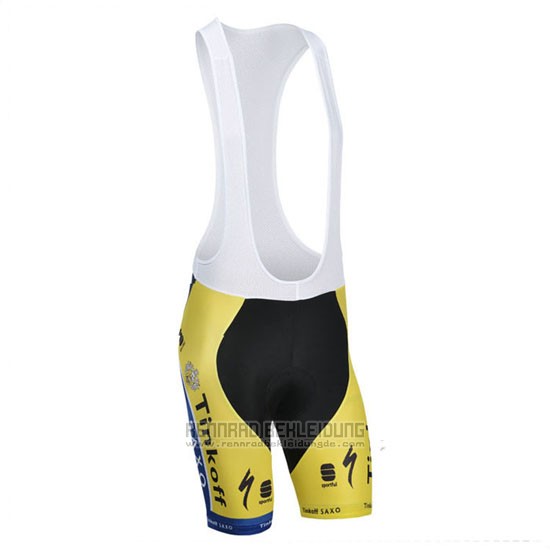 2014 Fahrradbekleidung Tinkoff Saxo Bank Blau und Gelb Trikot Kurzarm und Tragerhose